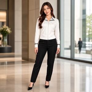 Western Horse Show Outfit White Rhinestone Jacket Black Pants Horsemanship Set